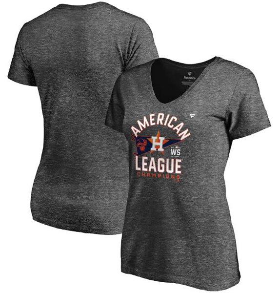 Women's Houston Astros 2021 Heathered Charcoal American League Champions Locker Room V-Neck T-Shirt(Run Small)